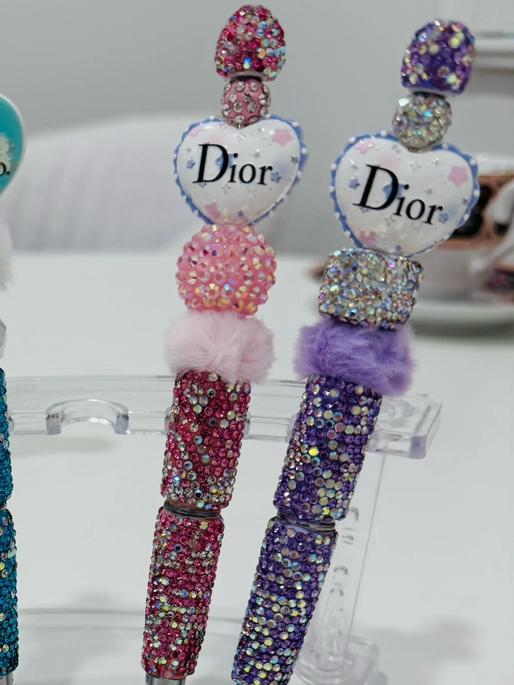Dior Crystal Heart Charm Pens in Pink and Purple